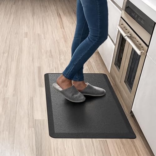 Anti Fatigue Kitchen Mats for Floor | Padded Kitchen Rugs | Non Slip, Cushioned Standing Desk Mat | Waterproof Floor Mat for Home and Office | 17.3" x 28" X 0.47", Black, 1-Pack | More Décor