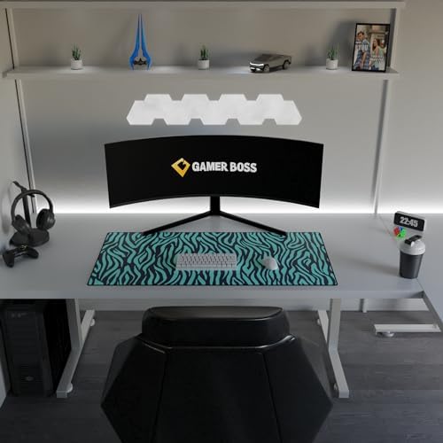 Gamer Boss - Gaming Mouse Pad - 48 x 24 Inches - 4mm Thick with Stitched Edges, Non-Slip Rubber Base, Premium Cloth Mousepad, Desk Mat for Laptop, Keyboard, Computer & PC (Mega, Blue Zebra)