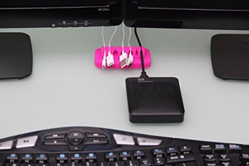 Heaviest Cable Organizer on the Market! Compact and Weighted Desktop Cord Holder for Desk and Nightstand, Eco-Friendly Silicone, No Bad Smell, Bundled with 4 Reusable Cable Ties! (Fuscia Pink)
