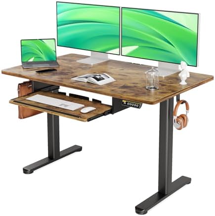 Claiks Standing Desk 48 Inch with Keyboard Tray Rustic Brown