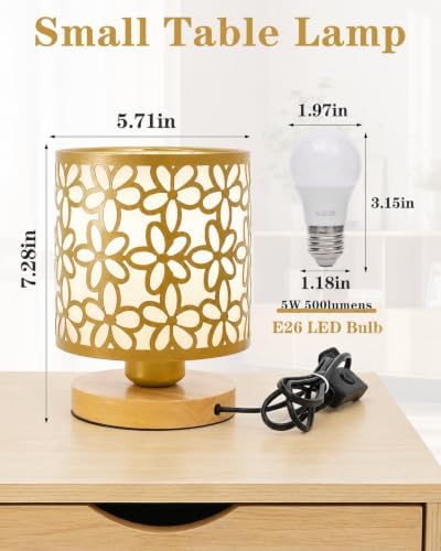 Green Small Table Lamp, LED Cutout Metal Bedside Lamp with 3 Color Temperatures for Office, Living Room, Bedroom, Dorm (Gold)