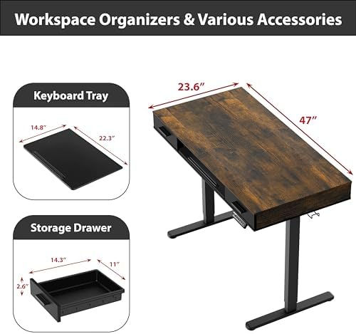SHW 48-Inch Electric Height Adjustable Desk w/Keyboard Tray, Rustic Brown