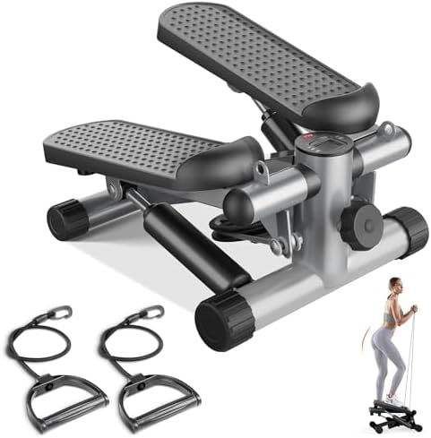 Sweetcrispy Mini Stair Steppers with Resistance Bands for Exercise at Home, Portable Exercise Twist Stepper Machine for Full Body Workout, 300LBS Capacity