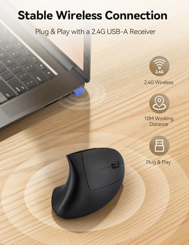 TECKNET 2.4G Wireless Ergonomic Vertical Mouse(USB Receiver, Rechargeable)