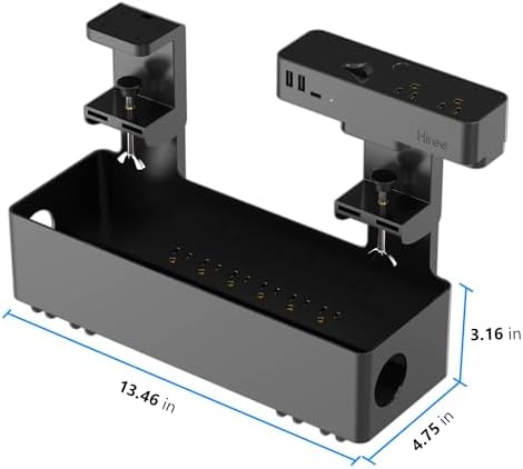 Hiree Under Desk Cable Management Tray with Power Strip, 8 AC Outlets, 2 USB Ports & 1 USB-C Port, Clamp Mount Desk Cable Organizer, No Drill Cord Management Tray for Standing Desk, Home Office（Black）