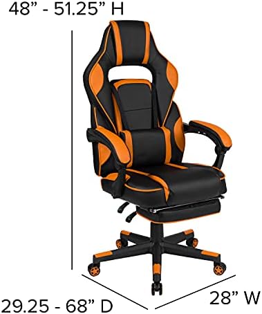 Flash Furniture X40 Gaming Chair Racing Ergonomic Computer Chair with Fully Reclining Back/Arms, Slide-Out Footrest, Massaging Lumbar - Black/Orange