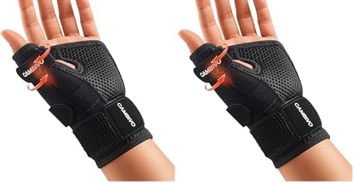 CAMBIVO Thumb Brace with Adjustable Straps, Breathable Wrist Support with Open-Palm for Arthritis, De Quervain's Tenosynovitis, Sprains, Fits Right or Left (Black, L/XL) (Pack of 2)