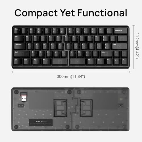 Lite Wireless Split Keyboard Mechanical - Linear Switches, RGB, Foam, Hot Swappable, Compact 60% Layout, PBT Keycaps Programmable for Mac & Windows Black