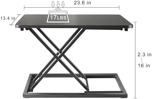 Aconcept Extra-Slim 24 x 14 inch Black Lift Standing Desk Converter, Manual Adjustable Height Sit Stand up Desk Riser, Compact for Monitor or Laptop Workstation