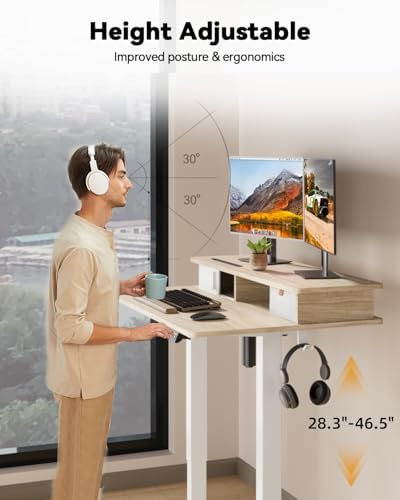 JOY worker 35" Small Electric Standing Desk with Monitor Stand & Drawer