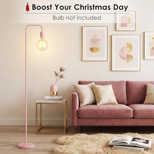BoostArea Floor Lamp, Modern Cute Pink Floor Lamp, 63Inch Metal Standing Lamp, E26 Socket, On/Off Footswitch, ETL Listed, Tall Thin Skinny Cool Floor Lamp for Living Room, Bedroom Decor, Minimalist