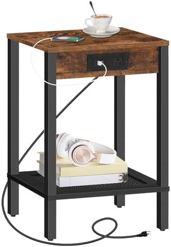 HOOBRO Side Table with Charging Station, 2-Tier Small End Table