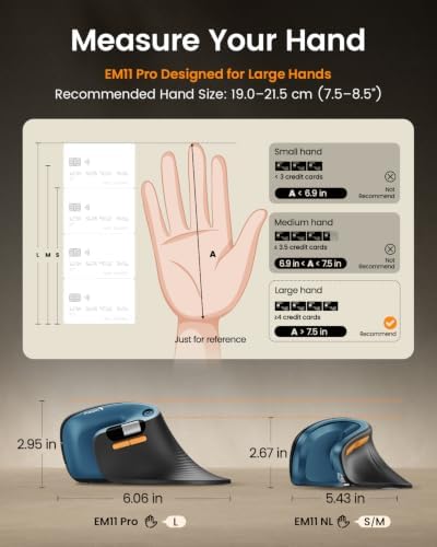 ProtoArc EM11 Pro Ergonomic Mouse for Large Hands, Side Scroll, Blue