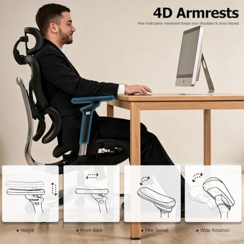 Premium Mesh Ergonomic Office Chair, Adaptive Dynamic Lumbar Support, Relieves Lower Back Pain, Reduces Long-Hour Sitting Fatigue, All-Day Comfort for Home & Office