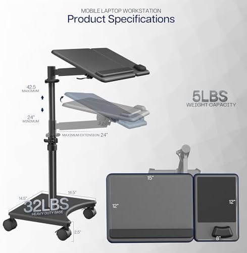 VIVO Black 15 x 12 inch Laptop Cart with Extension Arm, CART-H10L