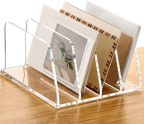 SANRUI Acrylic Bill Mail Sorter Desk Organizer Holder,4 Compartments Clear