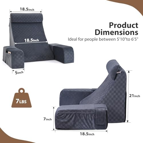 Vekkia 21'' Reading Pillow for Adults with XL Side Pockets, Adjustable Arms