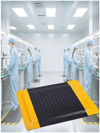 20mm Thick Anti-Fatigue Floor Mat, Cushioned Beveled Edge Design, Static-Safe Standing Pad for Workshops & Labs, Durable Yellow-Black, 160x100 cm,Yellow-Black,160x100 cm