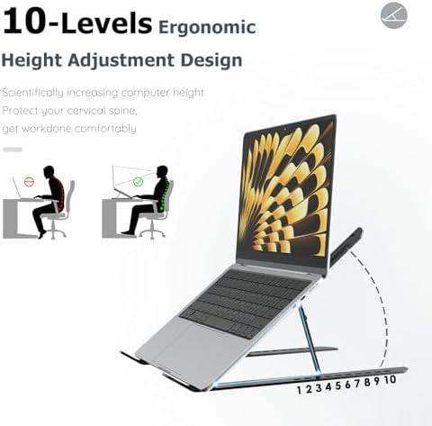 Laptop Stand for Desk Adjustable Laptop Riser Ventilated Heat Dissipation Foldable Portable Holder Compatible with MacBook Air Pro HP Dell Lenovo iPad Tablet Accessory (8-16") (Black)