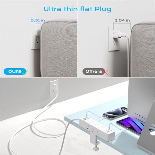 Desk Clamp Power Strip 10FT, Acozvin 40W Total Fast Charging Station