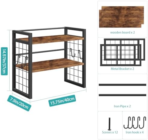 ELITEROO Desktop Shelf Organizer, 2 Tier Wood Desk Bookshelf, Rustic Brown