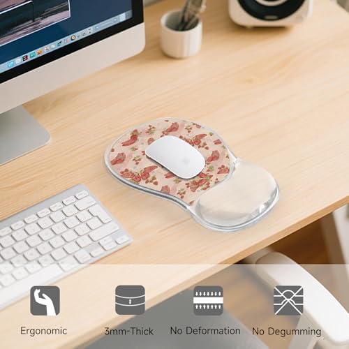 AUPET Ergonomic Mouse Pad with Gel Wrist Support – Non-Slip Mouse Mat with Comfortable Memory Gel Cushion – Relieves Wrist Pain – Designer Pattern for Home Office & Gaming (Pink Butterflies)