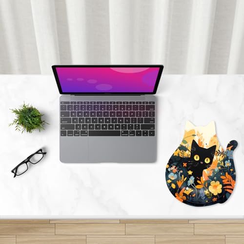 Ergonomic Mouse Pad with Wrist Rest, Cute Cat Memory Foam Padded Pain Relief Non-Slip Wrist Support Mouse Mat for Gaming Work Computer Laptop, Funny Office Supplies Desk Accessory, Cat Flower