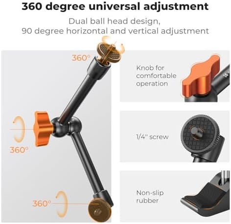 K&F CONCEPT 9.8" Magic Arm Clamp Kit with 1/4" & 3/8" Thread Screw