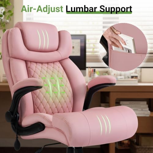 Office Chair, Big and Tall Executive Chair with Air-Lumbar Support, Breathable Desk Computer Chair with Adjustable Flip-up Armrests, Wide Cushion Seat Swivel Home Office Chair