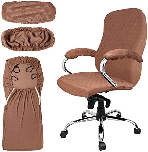 Tatuo 3 Pcs Computer Office Chair Cover Universal Rotating Chair Slipcovers Protector Removable Washable Office Armrest Covers with Zipper for High Back Seat Backrest(L,Merbau,Coffee)