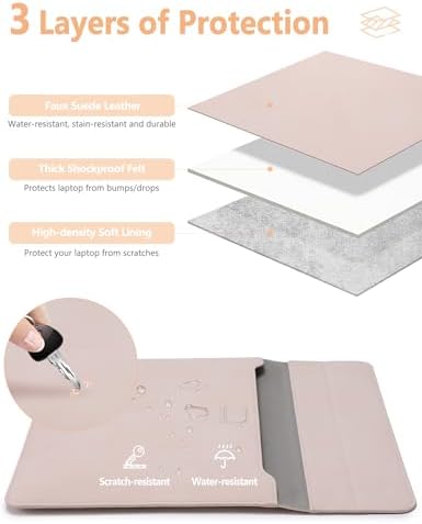 HYZUO 15-16 Inch Laptop Case Bag Sleeve with Stand, Apricot