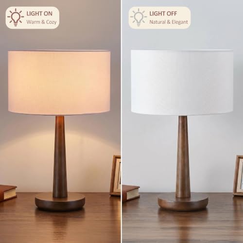 18.5" Modern Dimmable Walnut Wood Table Lamp with Linen Shade, White