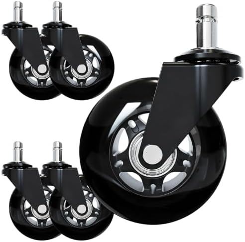 Office Chair Wheels - Replacement Rubber Wheels - Universal Fit 3" Casters