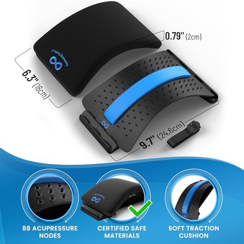 Everlasting Comfort Back Stretcher for Lower Back Pain & Memory Foam Seat Cushion Bundle - Adjustable Back Stretching Device for Spine Decompression - Office Chair Cushion Enhances Posture, Support