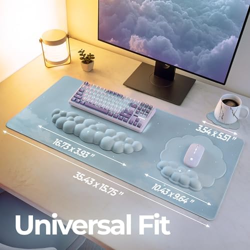Premium Quality Cloud Wrist Rest Keyboard & Mouse Pad Set – Ergonomic Memory Foam Desk Accessories with Wrist Support for Office & Gaming – Baby-Blue-Sky