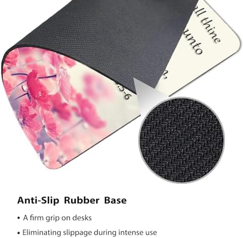 9.5x7.9 Inch Office/Gaming Mouse Pad, Trust in The Lord with All Thine Heart, Inspirational Bible Verse Scripture Quote Amidst a Serene Field of Pink Flowers Cute Anti-Slip Mat for Desk