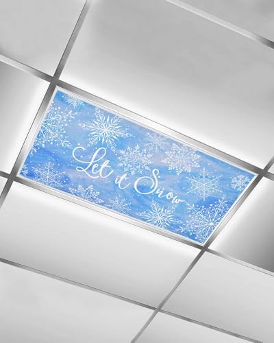 Blue Snowflake Magnetic Fluorescent Light Covers for Ceiling Lights 2 x 4 Feet,Christmas Winter Festival Xmas Modern Office Classroom Kitchen Drop Ceiling Light Covers Lighting Shade Panel 1 Pack