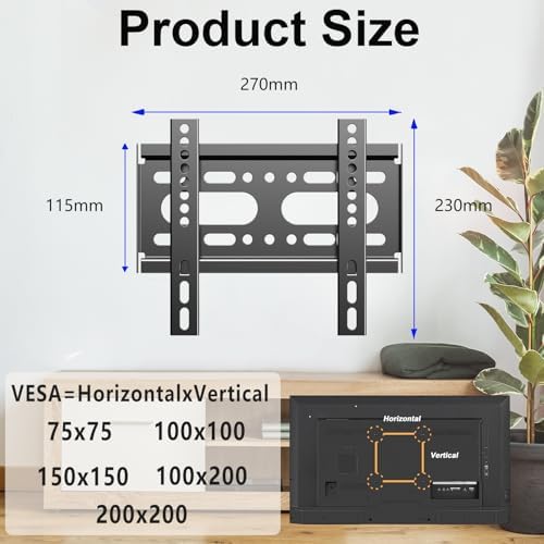 Fixed TV Wall Mount for 14-42" TVs Low Profile Wall Mount TV Bracket