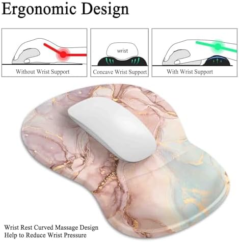 Gel Mouse Pad with Wrist Rest, Ergonomic Concave Wrist Support Mousepad with Non-Slip PU Base & Smooth Surface Comfortable Desk Accessories Mat for Office, Home Gaming and Study (Marble 02)