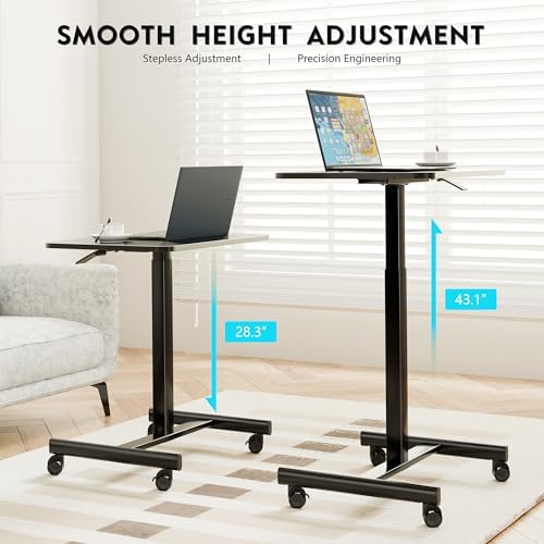 BONTEC Mobile Standing Desk Adjustable Height,Rolling Laptop Cart with Hook