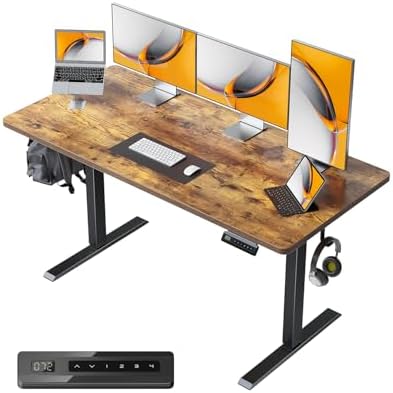 CubiCubi 55 x 24 One-Piece Electric Adjustable Standing Desk, Rustic Brown
