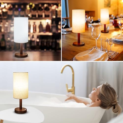 LALISU Cordless Table Lamp, 3 Color Portable Battery Lamp Wood Base 2Pcs
