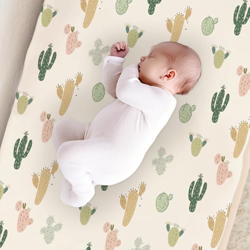 Cartoon Colorful Western Cactus Pattern Baby Changing Pad Cover, Unisex Cactus Nursery Diaper Changing Table Pad Mat Sheet for Boys Girls-16x32