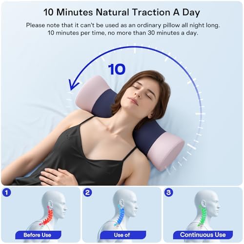 Neck Roll Pillow - Cooling Cover Round Neck Pillow for Sleeping - Memory Foam Cervical Roll Pillow - Ergonomic Bolster Pillow for Neck, Leg, Back, Yoga, Relaxing (Blue Purple)