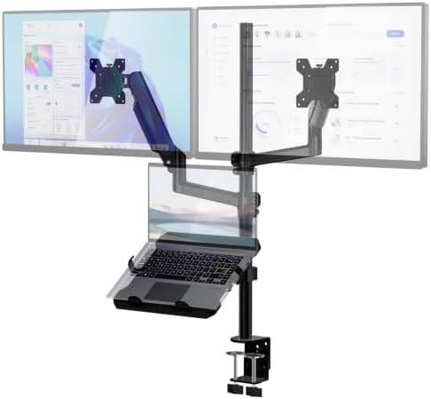 WALI Dual Monitor and Laptop Stand for 17" Notebook and 32" Screens