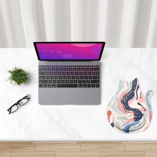 Ergonomic Mouse Pad with Wrist Rest, Cute Cat Memory Foam Padded Pain Relief Non-Slip Wrist Support Mouse Mat for Gaming Work Computer Laptop, Funny Office Supplies Desk Accessory, Fluid Art
