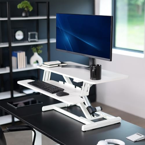 VIVO White 36 inch Electric Desk Converter, DESK-VE36W