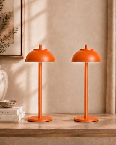 Orange Cordless Table Lamps, Rechargeable LED Touch Lamp, 2 Pack