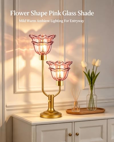 Lightdot Mid Century Modern Flower Table Lamp Vintage Pink Lamp Dimmable