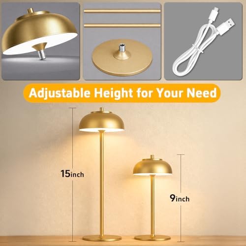 Cordless Table Lamps, Rechargeable LED Touch Lamp, Gold, 2 Pack